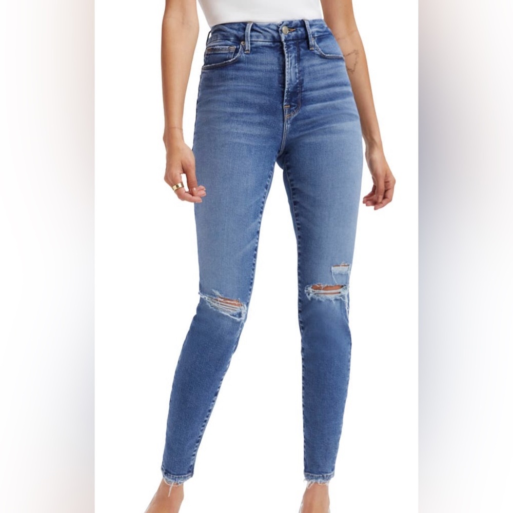 Good American Good Waist Ripped High Waist Crop Skinny Jeans, Size 8/29